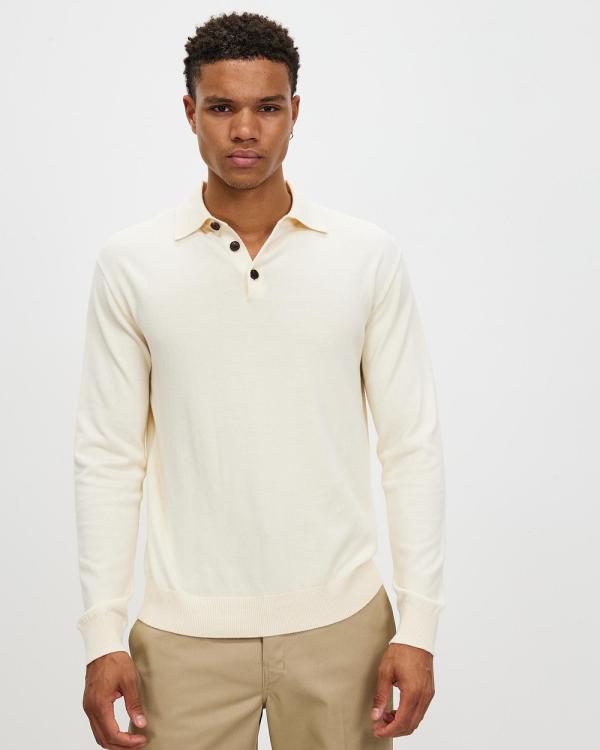 Assembly Label - Aden Cotton Knit Long Sleeve Polo - Shirts & Polos (Stone) Aden Cotton Knit Long Sleeve Polo