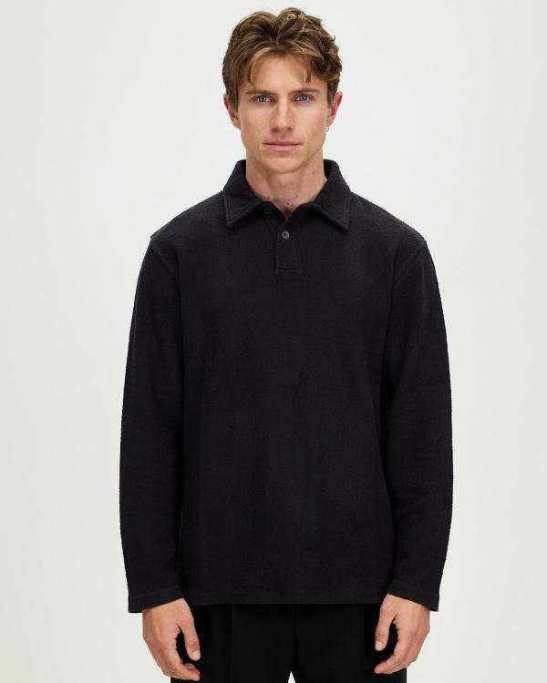 Assembly Label - Jeremy Textured Long Sleeve Polo - Shirts & Polos (Washed Black) Jeremy Textured Long Sleeve Polo