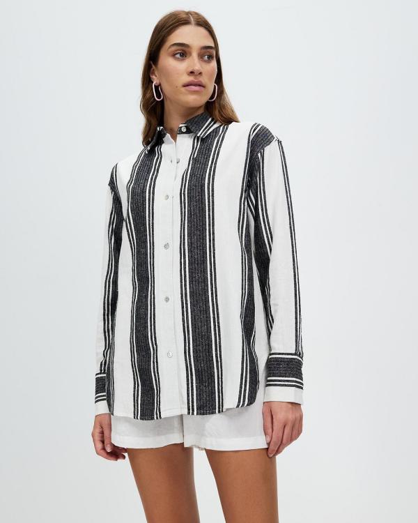 Assembly Label - Tuscany Linen Stripe Long Sleeve Shirt - Tops (Black & White) Tuscany Linen Stripe Long Sleeve Shirt