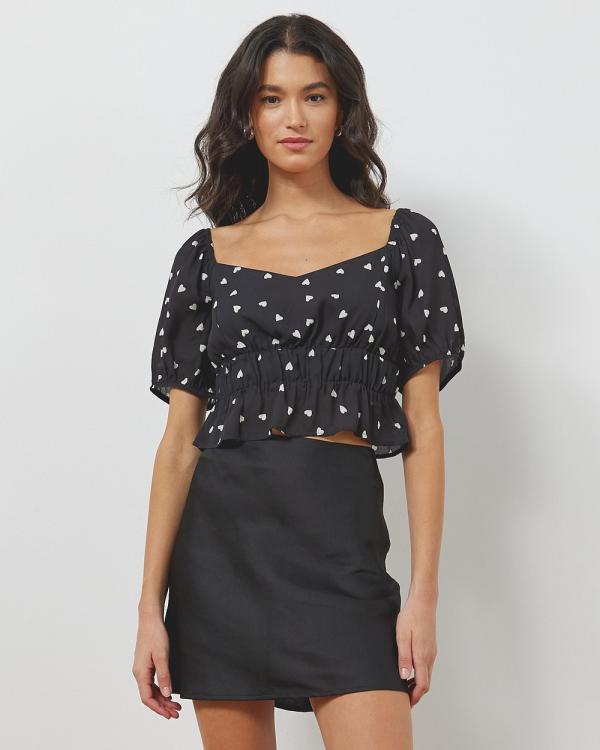 Atmos&Here - Alix Hearts Crop Blouse - Cropped tops (Black & White Hearts) Alix Hearts Crop Blouse