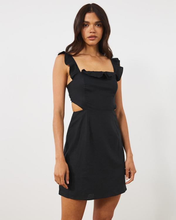 Atmos&Here - Candice Linen Blend Ruffle Mini Dress - Dresses (Black) Candice Linen Blend Ruffle Mini Dress