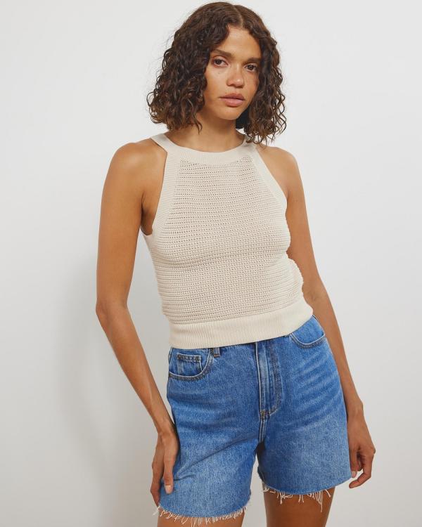 Atmos&Here - Cassidy Open Work Halter Knit Top - Tops (Bone) Cassidy Open Work Halter Knit Top