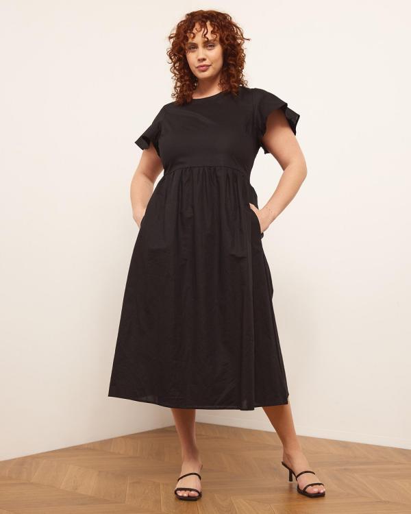 Atmos&Here Curvy - Greta Flutter Sleeve Linen Blend Midi Dress - Dresses (Black) Greta Flutter Sleeve Linen Blend Midi Dress