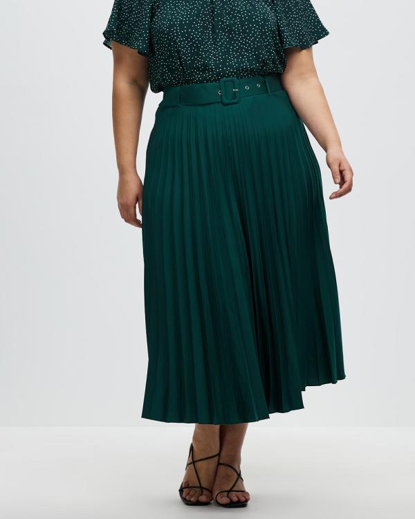 Atmos&Here Curvy - Hailey Pleated Belt Midi Skirt - Pleated skirts (Emerald) Hailey Pleated Belt Midi Skirt