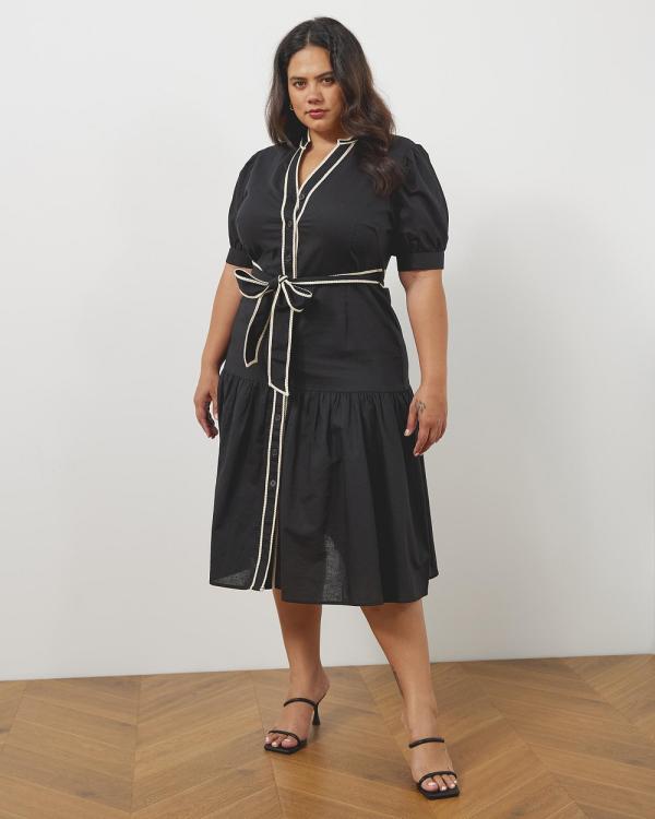 Atmos&Here Curvy - Hazel Linen Blend Belted Maxi Dress - Dresses (Black & White) Hazel Linen Blend Belted Maxi Dress