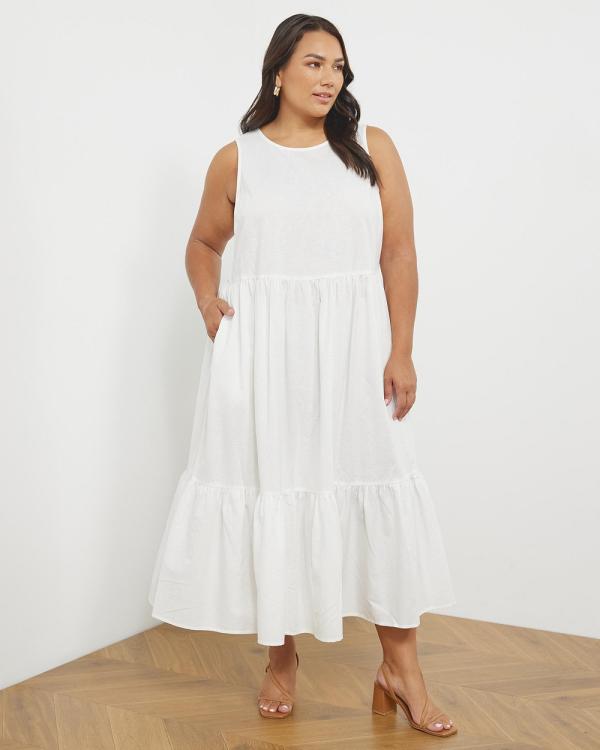 Atmos&Here Curvy - Hope Linen Blend Tiered Midi Dress - Dresses (White) Hope Linen Blend Tiered Midi Dress