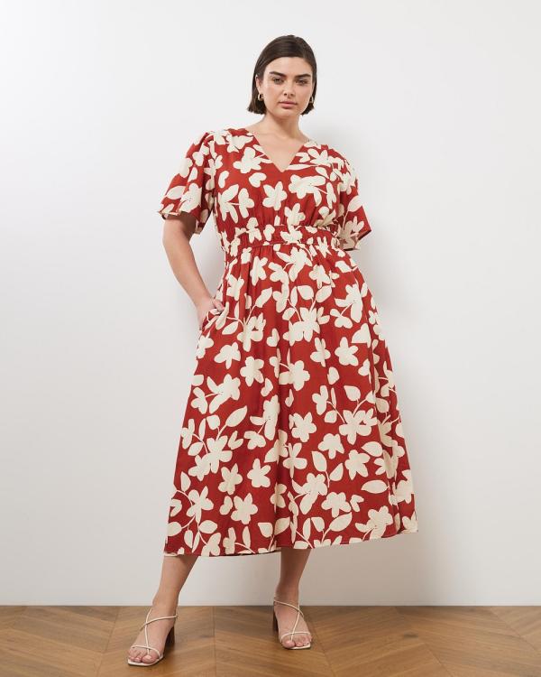 Atmos&Here Curvy - Jasmine Linen Blend Midi Dress - Dresses (Rust Print) Jasmine Linen Blend Midi Dress