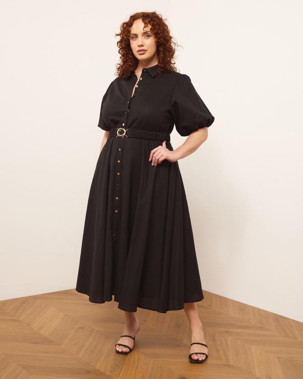 Atmos&Here Curvy - Kirrie Linen Blend Belted Midi Dress - Dresses (Black) Kirrie Linen Blend Belted Midi Dress