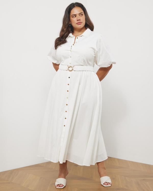 Atmos&Here Curvy - Kirrie Linen Blend Belted Midi Dress - Dresses (White) Kirrie Linen Blend Belted Midi Dress