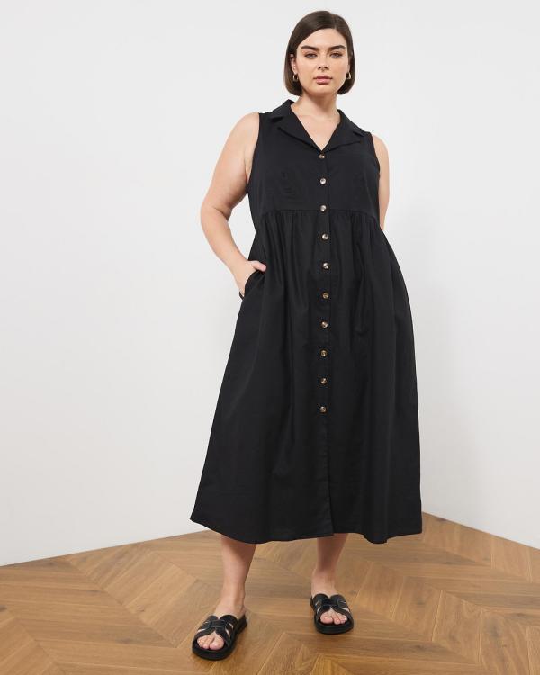 Atmos&Here Curvy - Riley Linen Blend Midi Dress - Dresses (Black) Riley Linen Blend Midi Dress