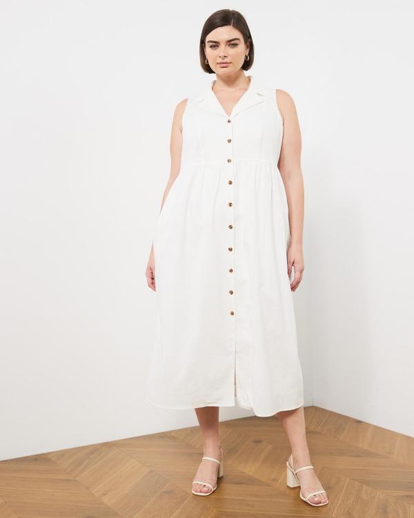 Atmos&Here Curvy - Riley Linen Blend Midi Dress - Dresses (White) Riley Linen Blend Midi Dress