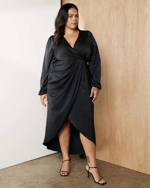 Atmos&Here Curvy - Suvie Satin Midi Dress - Dresses (Black) Suvie Satin Midi Dress