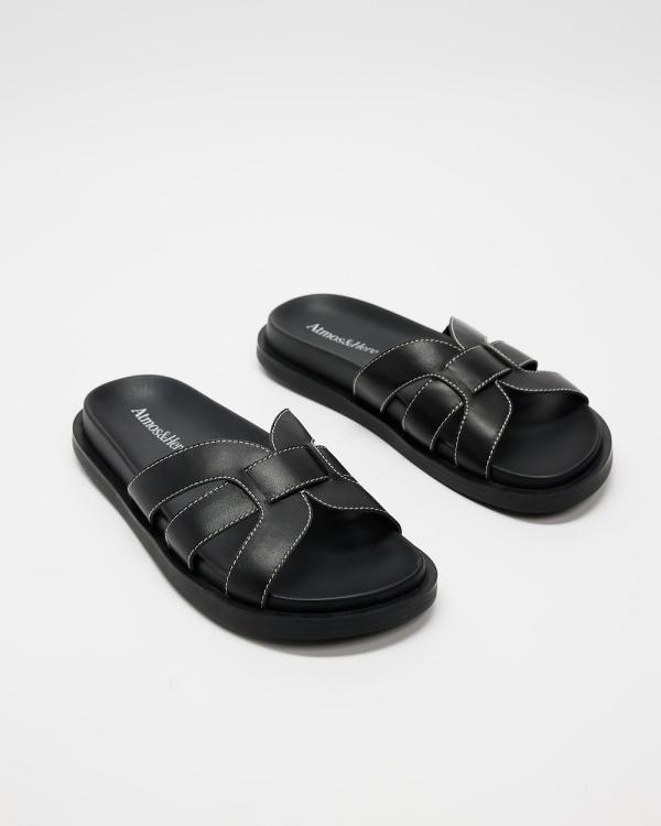 Atmos&Here - Emma Leather Slides - Sandals (Black Leather) Emma Leather Slides