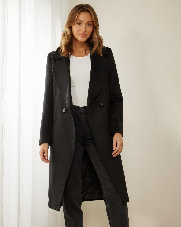 Atmos&Here - Eva Wool Blend Double Breasted Coat - Coats & Jackets (Black) Eva Wool Blend Double Breasted Coat