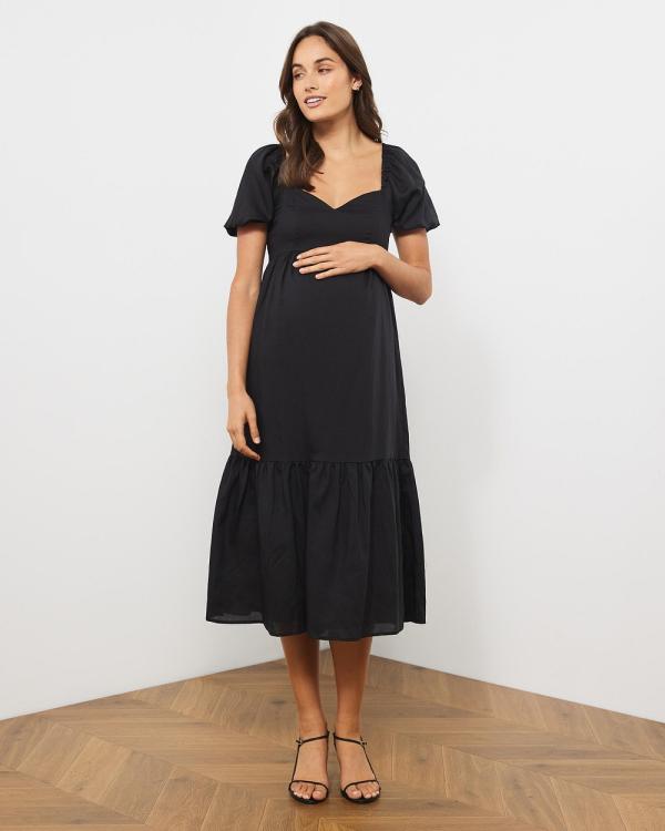 Atmos&Here Maternity  - Alia Maternity Puff Sleeve Midi Dress - Dresses (Black) Alia Maternity Puff Sleeve Midi Dress