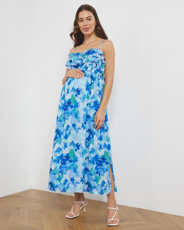 Atmos&Here Maternity  - Danika Maternity Floral Maxi Dress - Printed Dresses (Blue Watercolour Floral) Danika Maternity Floral Maxi Dress