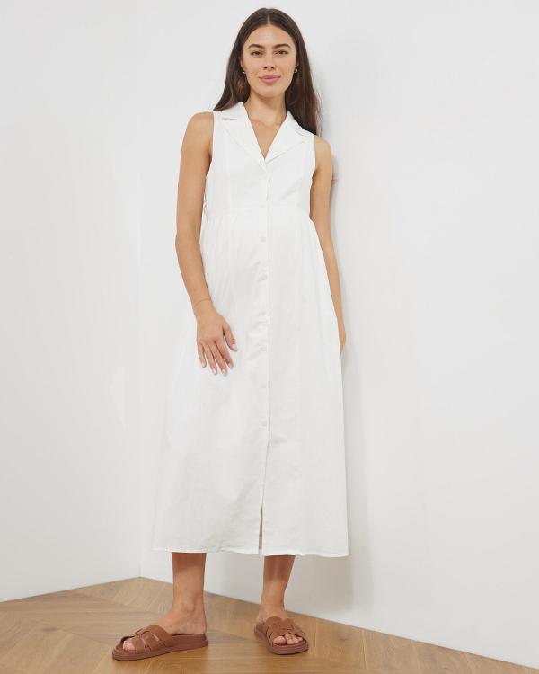 Atmos&Here Maternity  - Maternity Riley Linen Blend Midi Dress - Dresses (White) Maternity Riley Linen Blend Midi Dress