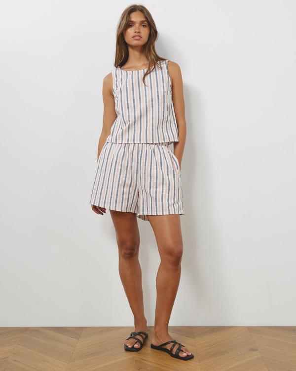 Atmos&Here - Mira Linen Blend Stripe Shorts - Shorts (Peach Stripe) Mira Linen Blend Stripe Shorts