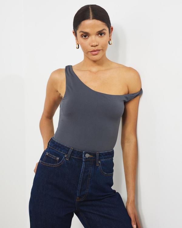 Atmos&Here - Off Shoulder Twisted Bodysuit - Tops (Charcoal) Off Shoulder Twisted Bodysuit