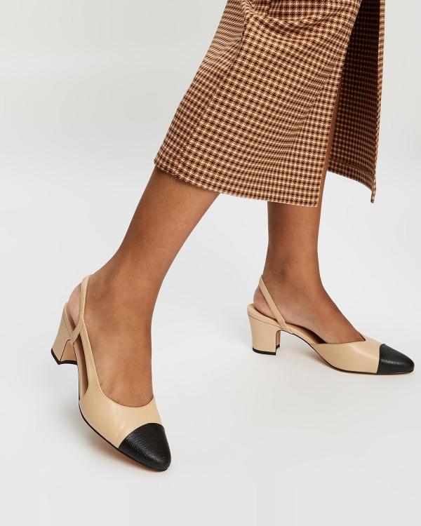 Atmos&Here - Pamela Leather Heels - All Pumps (Beige & Black Lizard Embossed Leather) Pamela Leather Heels