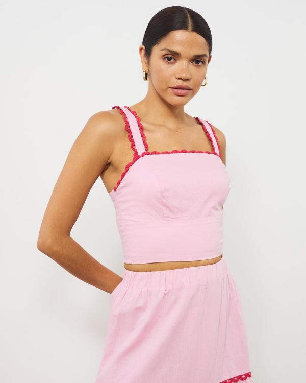 Atmos&Here - Thessy Contrast Trim Crop - Cropped tops (Pink & Raspberry Trim) Thessy Contrast Trim Crop