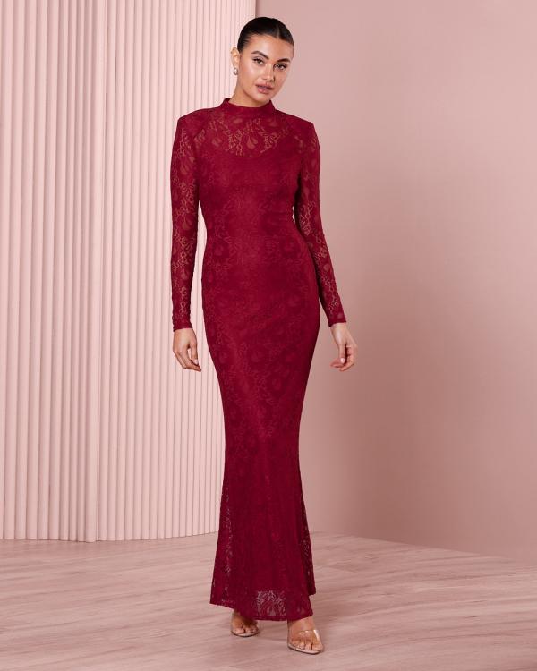 Azzurielle - Amelia Long Sleeve Lace Gown - Dresses (Burgundy) Amelia Long Sleeve Lace Gown