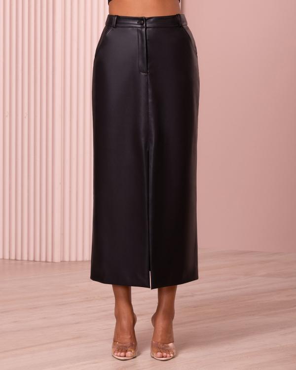 Azzurielle - Molly Vegan Leather Maxi Skirt - Leather skirts (Black) Molly Vegan Leather Maxi Skirt