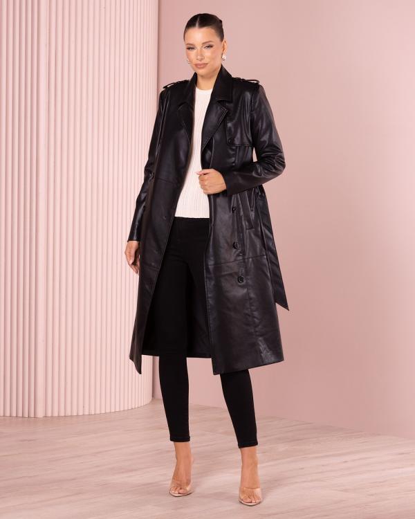 Azzurielle - Sam Vegan Leather Trench Coat - Coats & Jackets (Black) Sam Vegan Leather Trench Coat