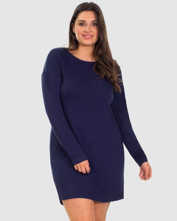 B Free Intimate Apparel - Bamboo Long Sleeve Relaxed Fit Dress - Sleepwear (Navy) Bamboo Long Sleeve Relaxed Fit Dress