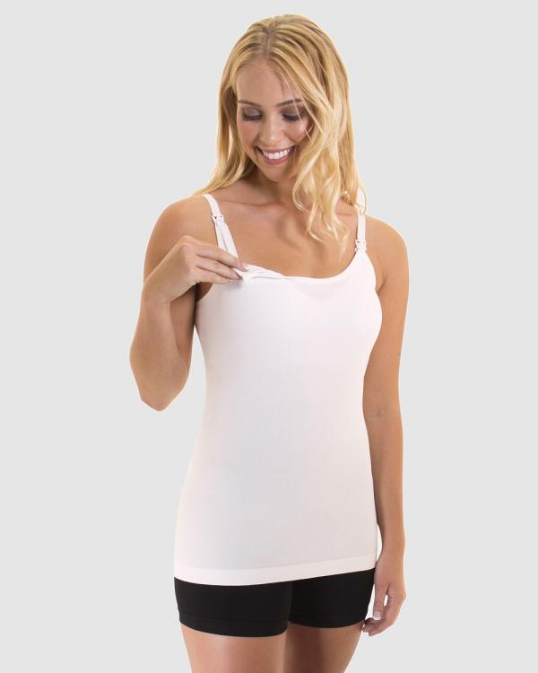 B Free Intimate Apparel - Bamboo Nursing Cami Top with Built In Bra (B C D DD E) Cup - Lingerie (White) Bamboo Nursing Cami Top with Built In Bra (B-C-D-DD-E) Cup