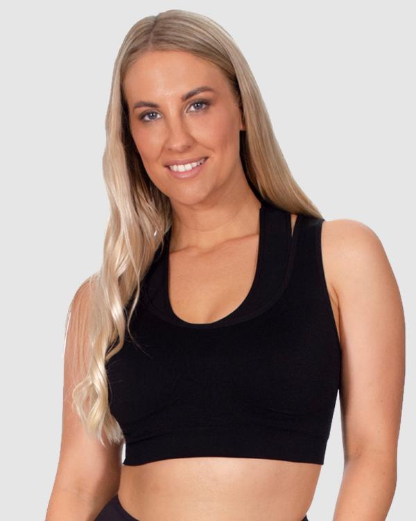B Free Intimate Apparel - Double Racer Seamless Padded Sports Bra (B C D DD E F) Cup - Sports Bras (Black) Double Racer Seamless Padded Sports Bra (B-C-D-DD-E-F) Cup