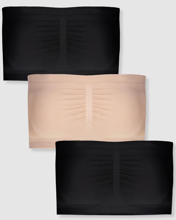 B Free Intimate Apparel - Strapless Bandeau Bra (A B C D DD) Cup   3 Pack - Crop Tops (2 Black 1 Nude) Strapless Bandeau Bra (A-B-C-D-DD) Cup - 3 Pack