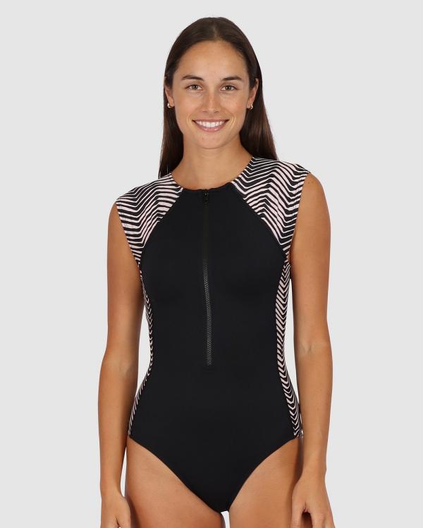 Baku Swimwear - Tidal Wave Cap Sleeve Surf Suit - One-Piece / Swimsuit (Black) Tidal Wave Cap Sleeve Surf Suit