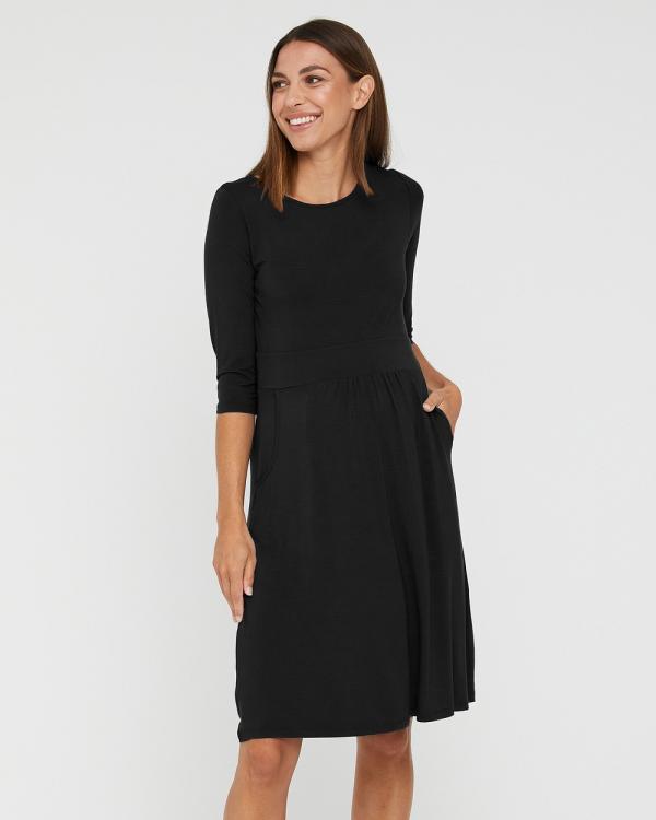 Bamboo Body - 3 4 Sleeve Beth Dress - Dresses (Black) 3-4 Sleeve Beth Dress