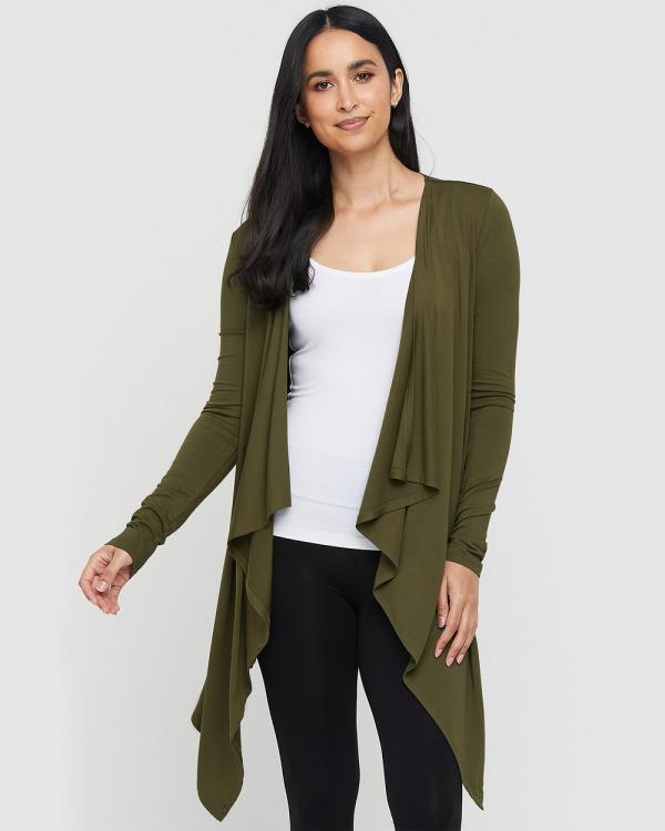 Bamboo Body - Bamboo Waterfall Cardigan - Jumpers & Cardigans (Dark Olive) Bamboo Waterfall Cardigan