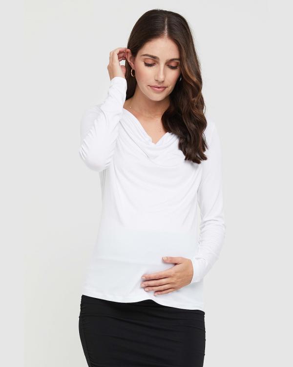 Bamboo Body - Long Sleeve Cowl Neck Top - T-Shirts & Singlets (White) Long Sleeve Cowl Neck Top