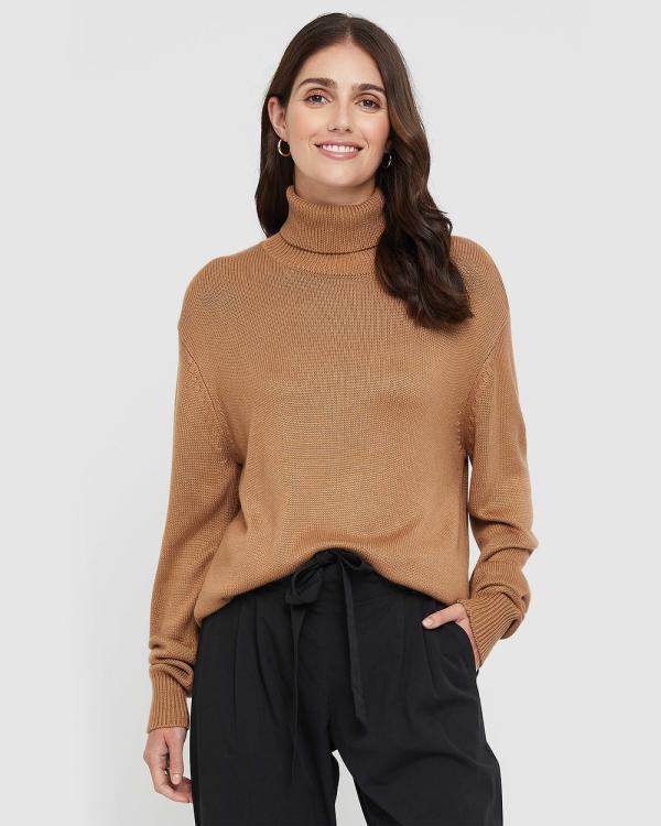 Bamboo Body - Turtleneck Knit - Jumpers & Cardigans (Camel) Turtleneck Knit