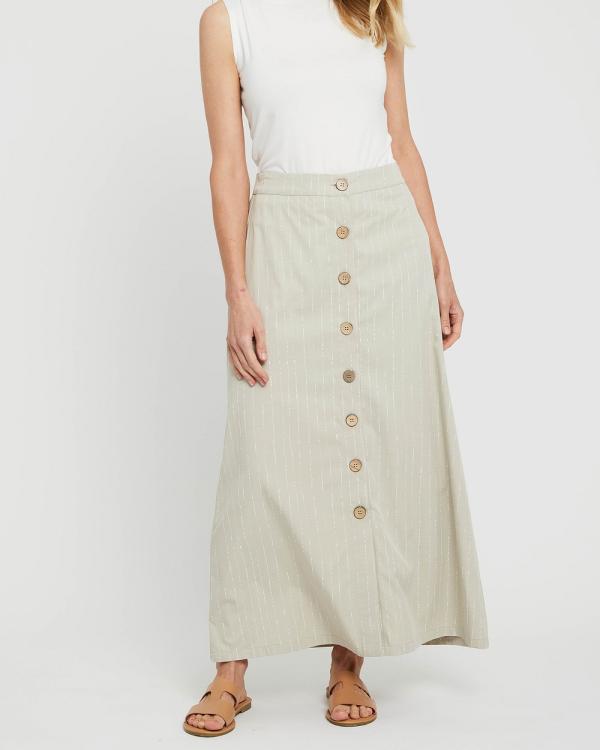 Bamboo Body - Woven Button Skirt - Skirts (Organic Pinstripe) Woven Button Skirt