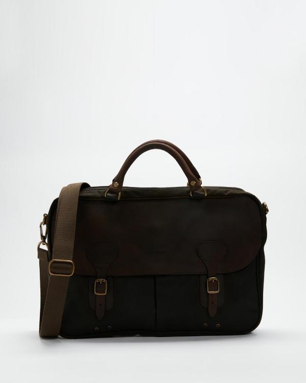 Barbour - Wax Leather Briefcase - Bags (Olive) Wax Leather Briefcase