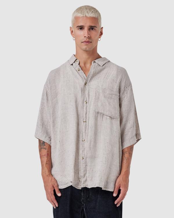 Barney Cools - Homie Shirt Linen - Casual shirts (Bone Micro Plaid) Homie Shirt Linen