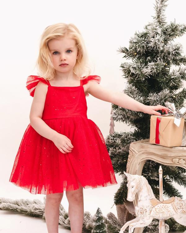 Bebe by Minihaha - Party Red Glitter Tulle Dress - Dresses (RED) Party Red Glitter Tulle Dress