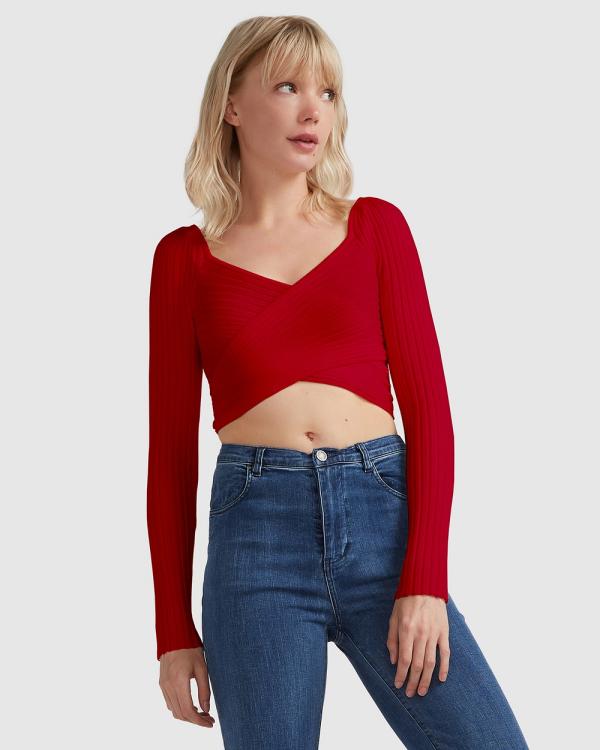 Belle & Bloom - Forget Me Not Knit Crop - Cropped tops (Red) Forget Me Not Knit Crop