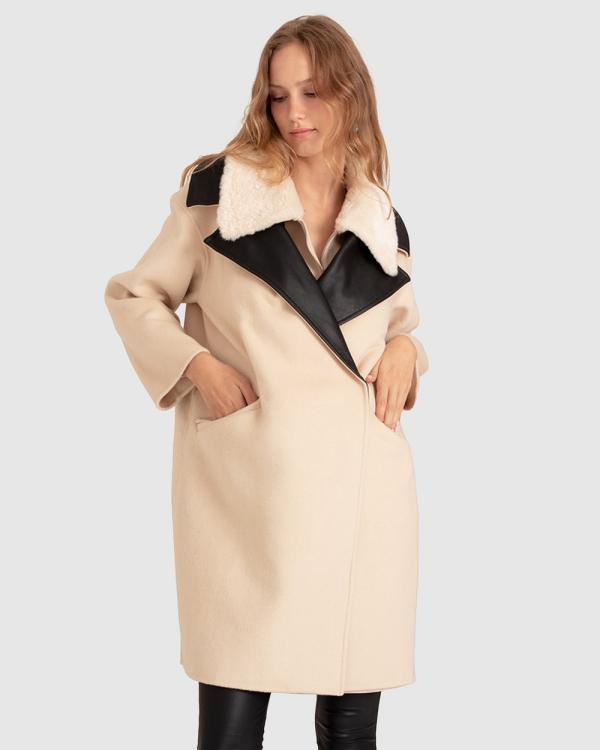 Belle & Bloom - Watch Me Go Oversized Leather Trimmed Coat - Coats & Jackets (Pale Oat) Watch Me Go Oversized Leather Trimmed Coat