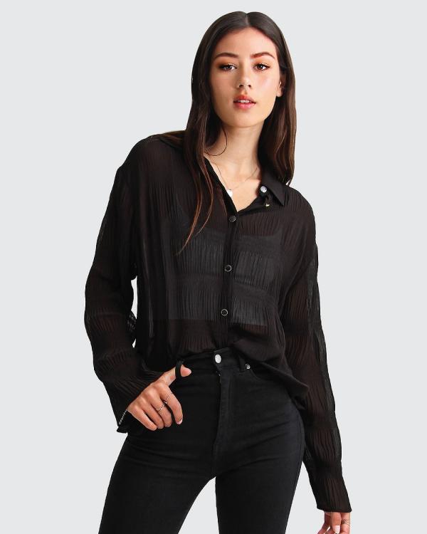 Belle & Bloom - Yoko Shirred Chiffon Blouse - Shirts & Polos (Black) Yoko Shirred Chiffon Blouse