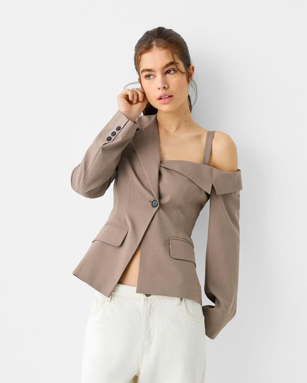 Bershka - Asymmetric Blazer With Strap - Coats & Jackets (Sand) Asymmetric Blazer With Strap