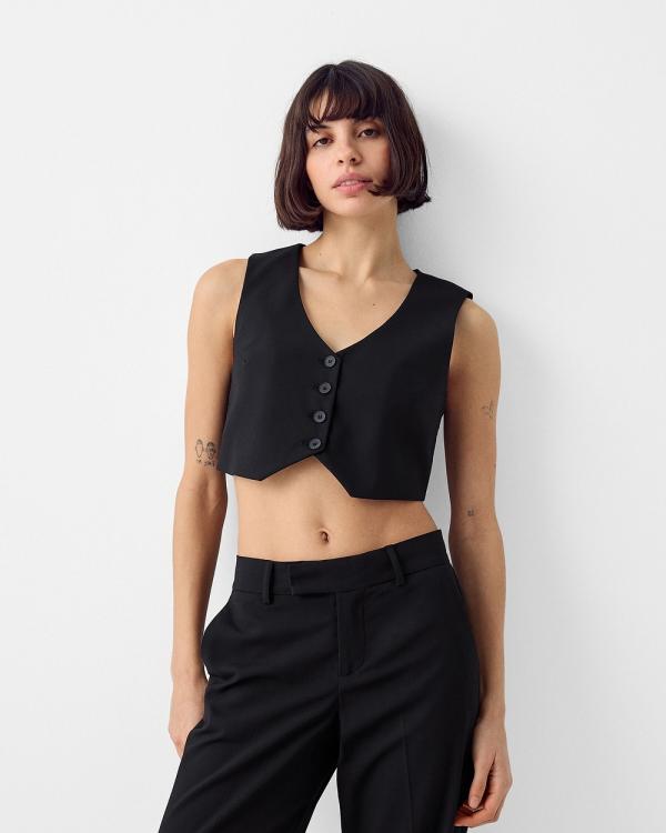 Bershka - Cropped Tailored Vest - Coats & Jackets (Black) Cropped Tailored Vest