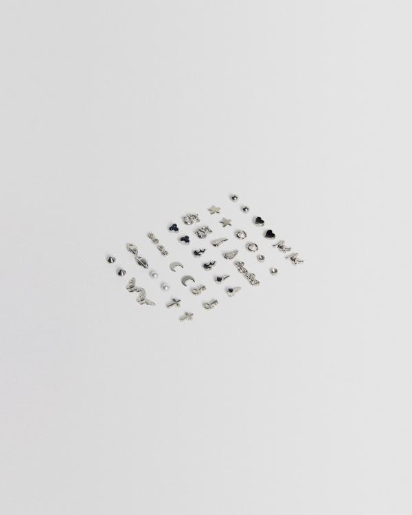 Bershka - Set Of 20 Pairs Of Enamel Earrings - Jewellery (Silver) Set Of 20 Pairs Of Enamel Earrings