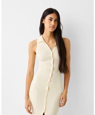 Bershka - Sleeveless Knit Midi Dress With A Polo Collar And Cut out Detail - Dresses & Onesies (Cream) Sleeveless Knit Midi Dress With A Polo Collar And Cut-out Detail