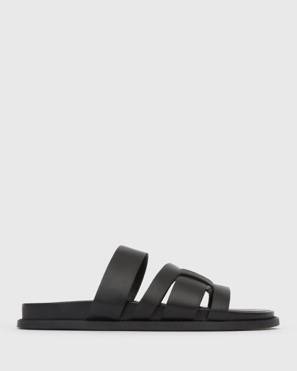 Betts - Astro Leather Footbed Slides - Casual Shoes (Black) Astro Leather Footbed Slides