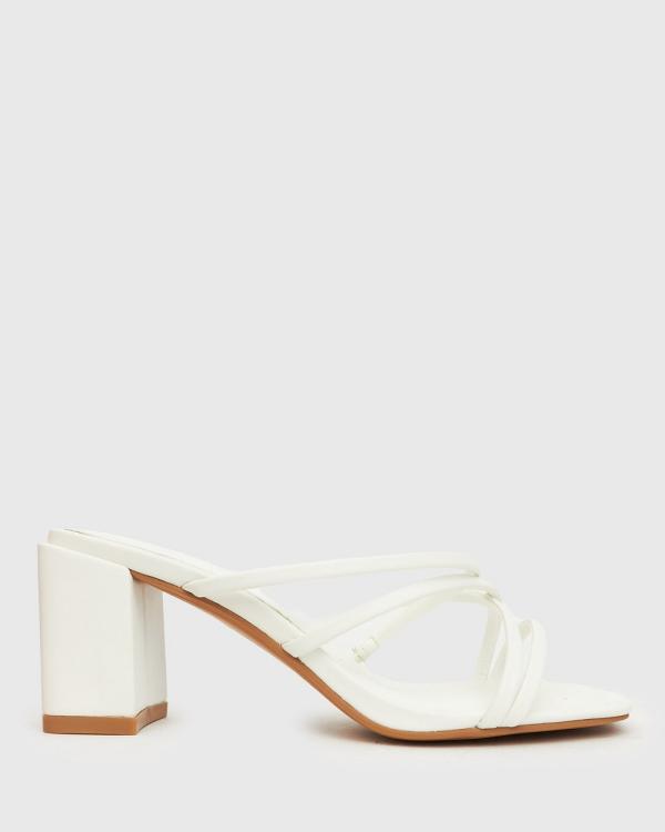 Betts - Larva Block Heel Strappy Mules - Mid-low heels (White) Larva Block Heel Strappy Mules